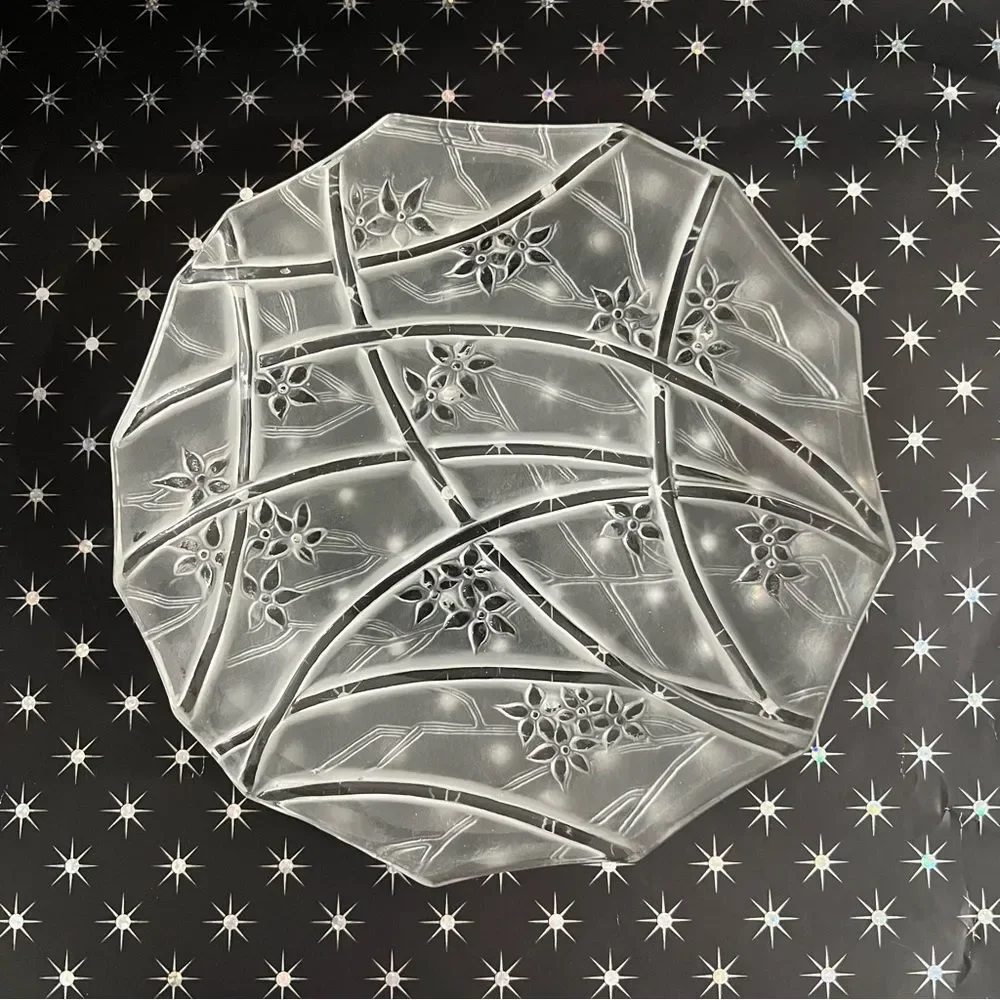 Vintage Clear Glass Floral Pattern Plate